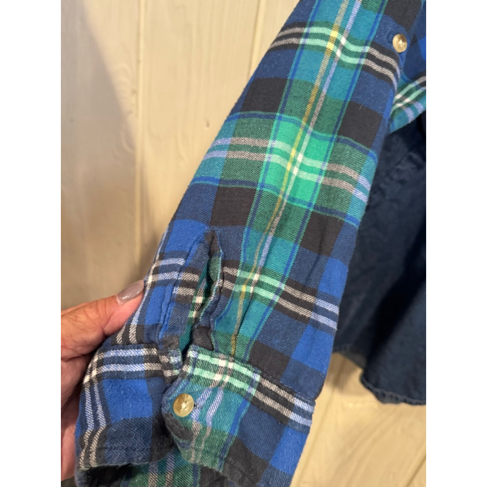 Women's Country Store Plus 2X Blue Denim Plaid Sleeve Button Down Shirt - Picture 6 of 11